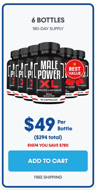 Male Power XL™ 6-bottle best value — 180 day supply $49/bottle free shipping